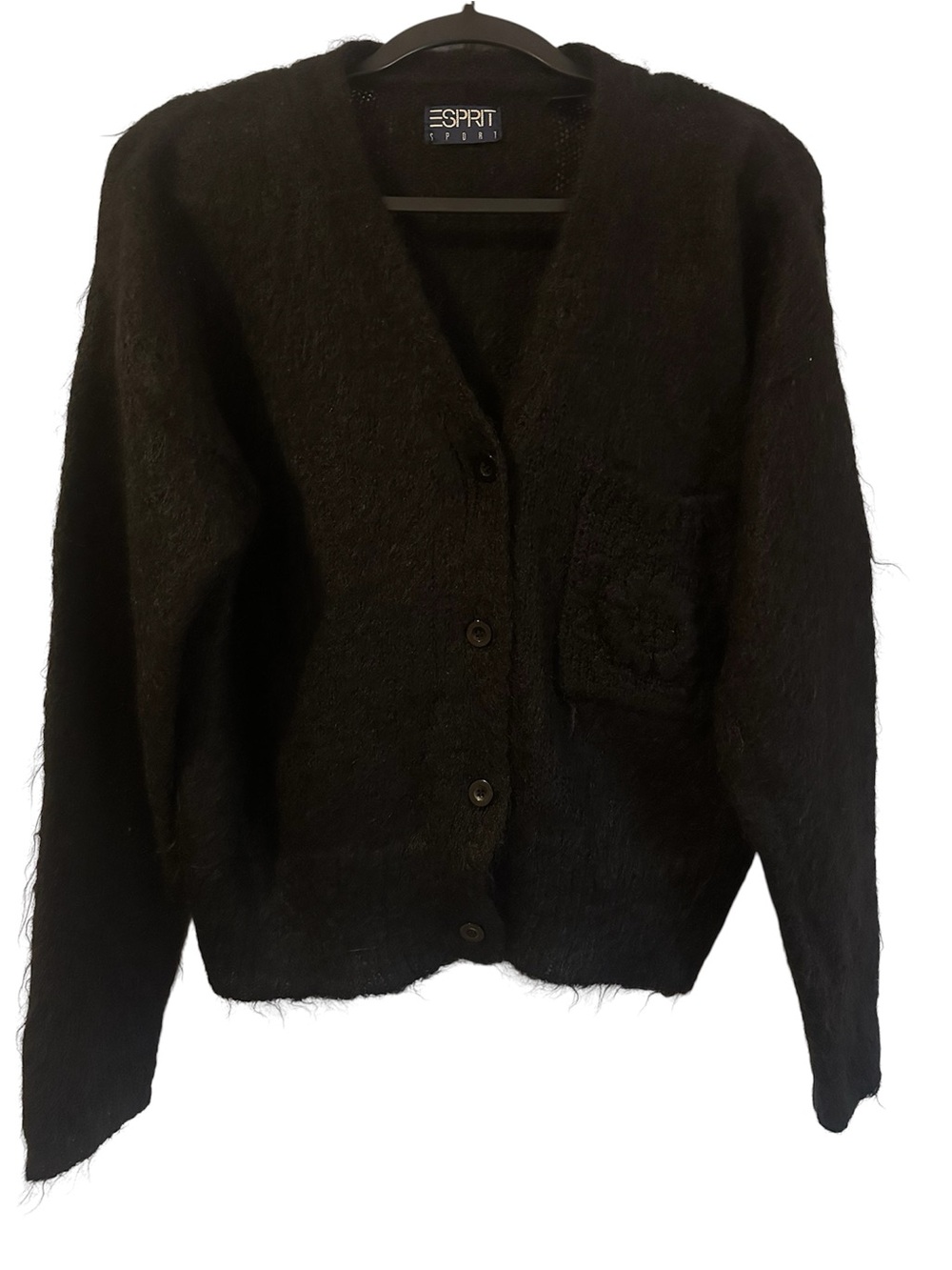 Vintage black mohair sunflower cardigan women’s large